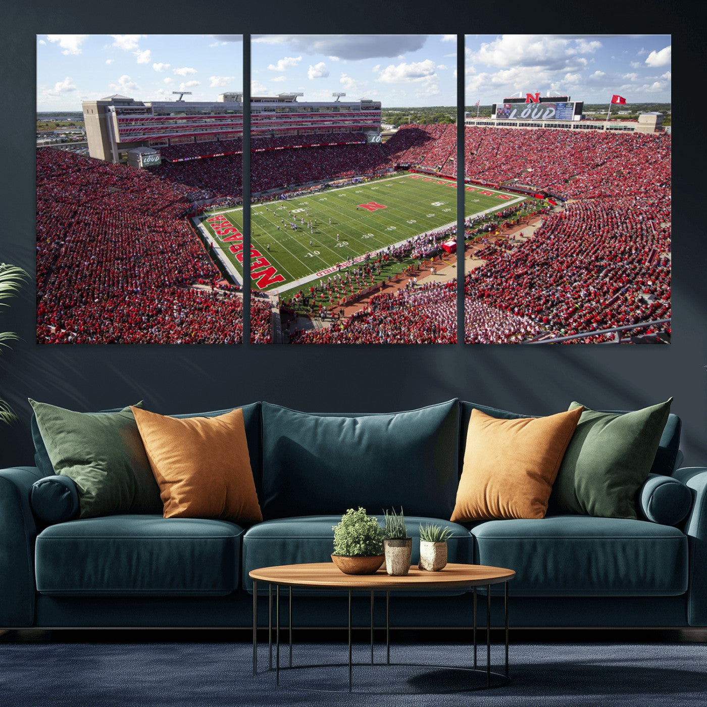 84975-MGV-CV-60X30-3P-University of Nebraska Cornhuskers Football Team Print - Lincoln Memorial Stadium Wall Art Canvas