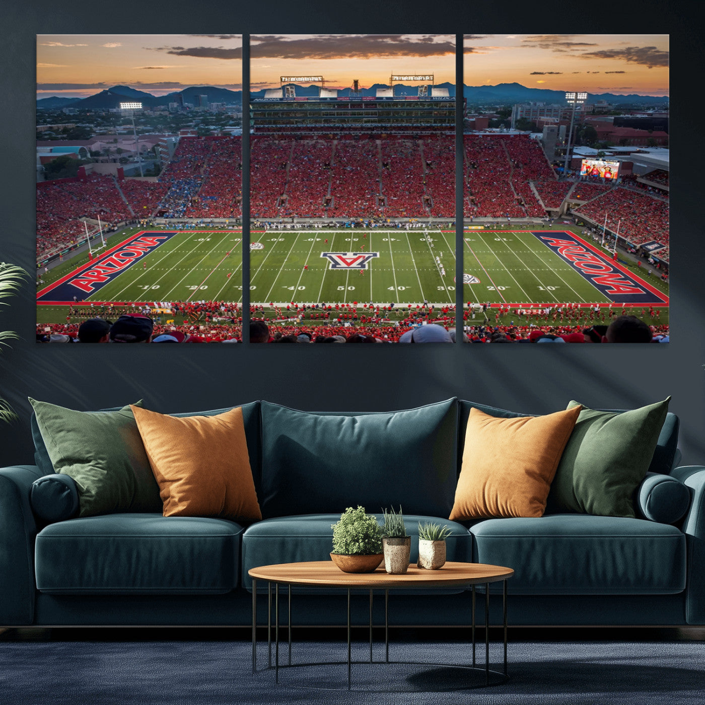 99722-MGV-CV-36X24-Framed Arizona Wildcats Football Team Print - Tucson Arizona Stadium Wall Art Canvas Print