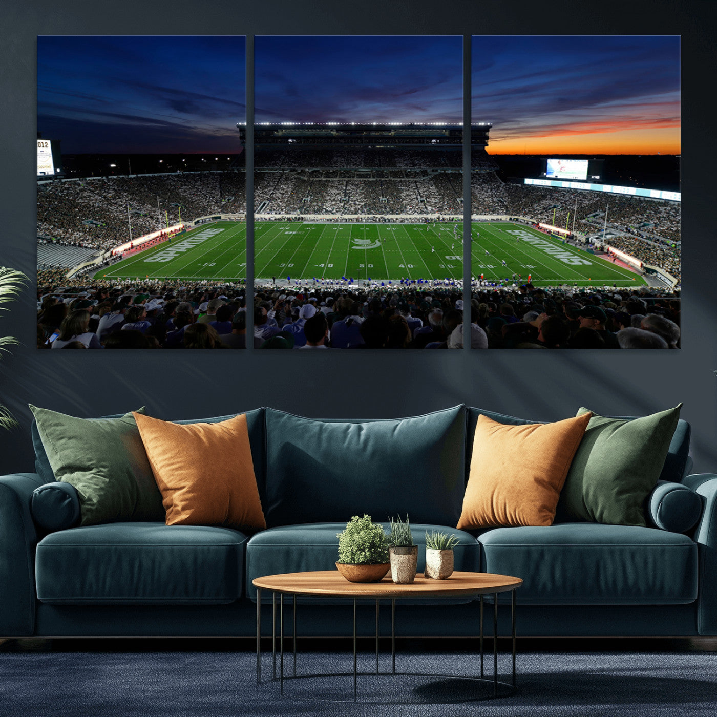 -Michigan State Spartans Football Team Print - East Lansing Spartan Stadium Canvas Print