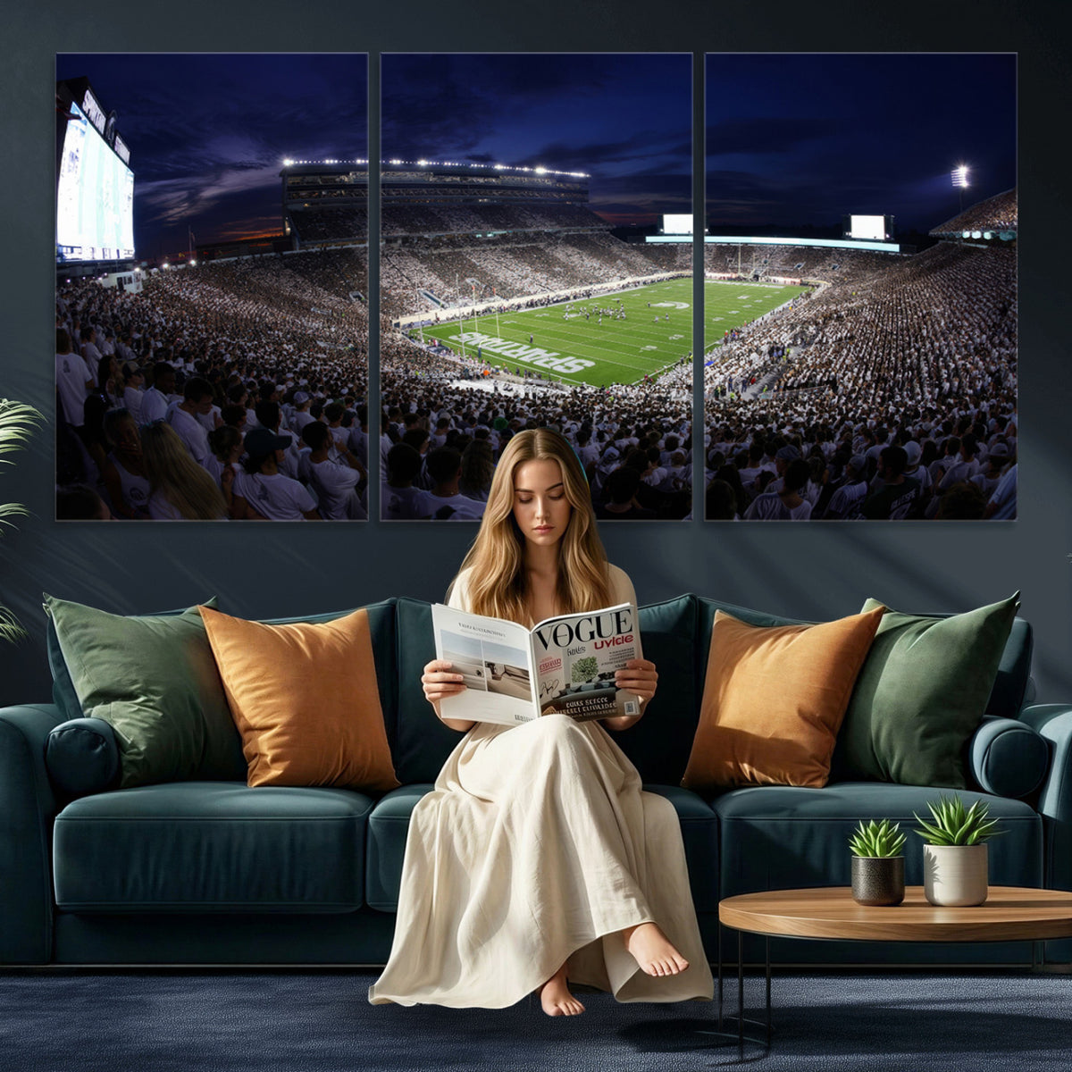 75193-PAN-FL-20X10 - Michigan State Spartans Canvas, Framed Football Team Print - East Lansing Spartan Stadium Wall Art