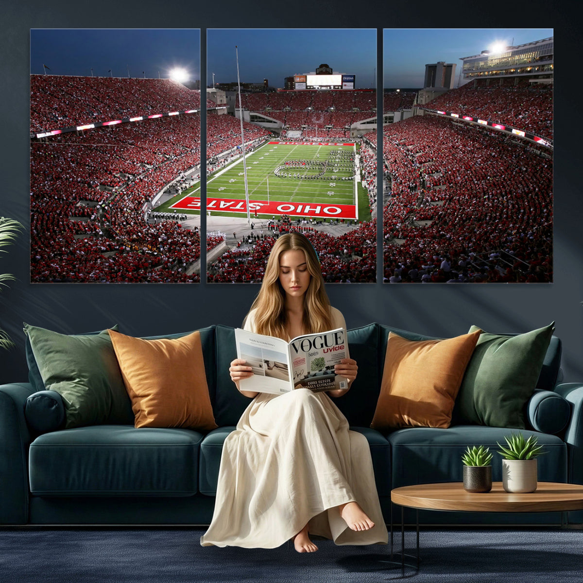 98743-PAN-FL-20X10 - Ohio State University Buckeyes Football Team Print - Columbus Ohio Stadium Wall Art Canvas Print
