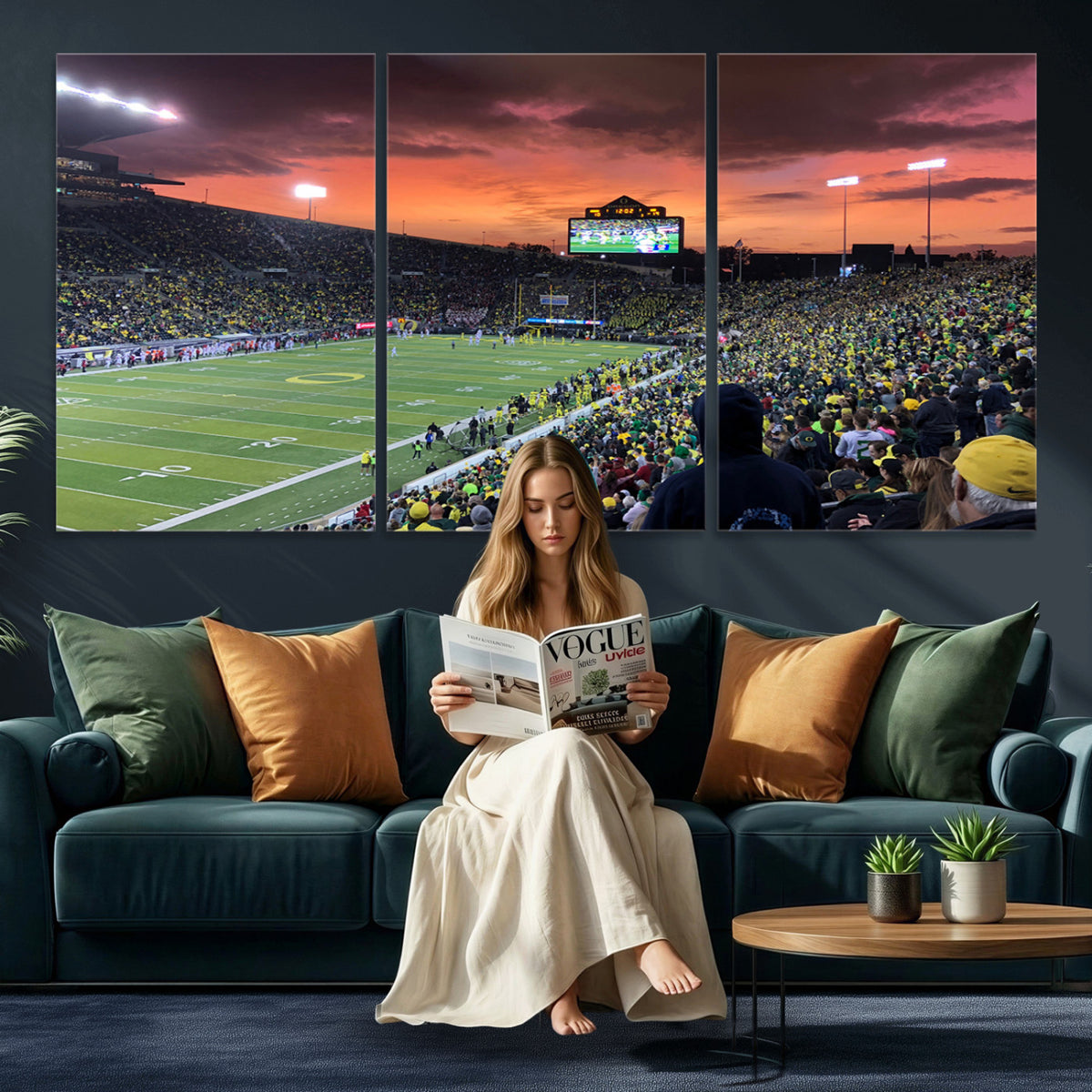 75065-PAN-FL-20X10 - Eugene Autzen Stadium Canvas Wall Art Print – Sunset Over Iconic Football Field Wall Decor for Home