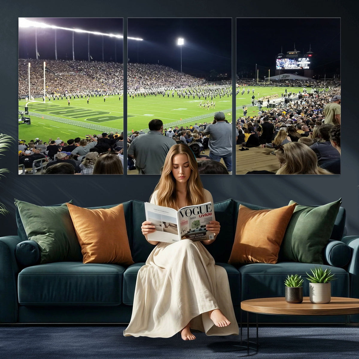 56796-PAN-FL-20X10 - Purdue University Boilermakers Football Team Print - West Lafayette Ross-Ade Stadium Wall Art Canvas