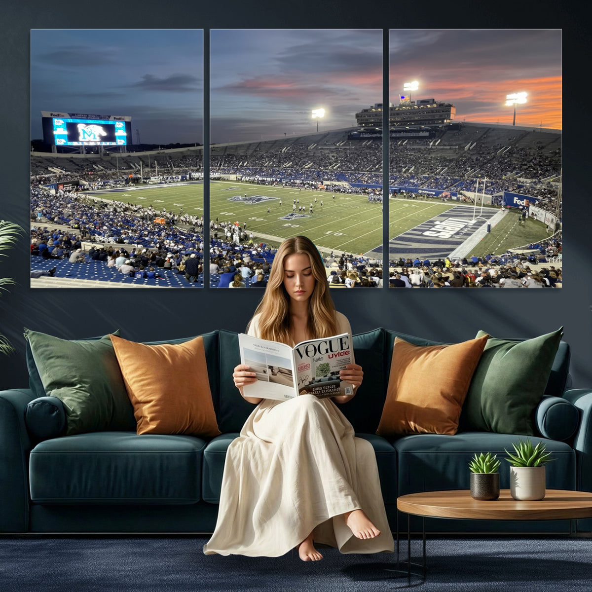 64409-PAN-FL-20X10 - Memphis Tigers Football Team Print - Memphis Simmons Bank Liberty Stadium Wall Art Canvas Print