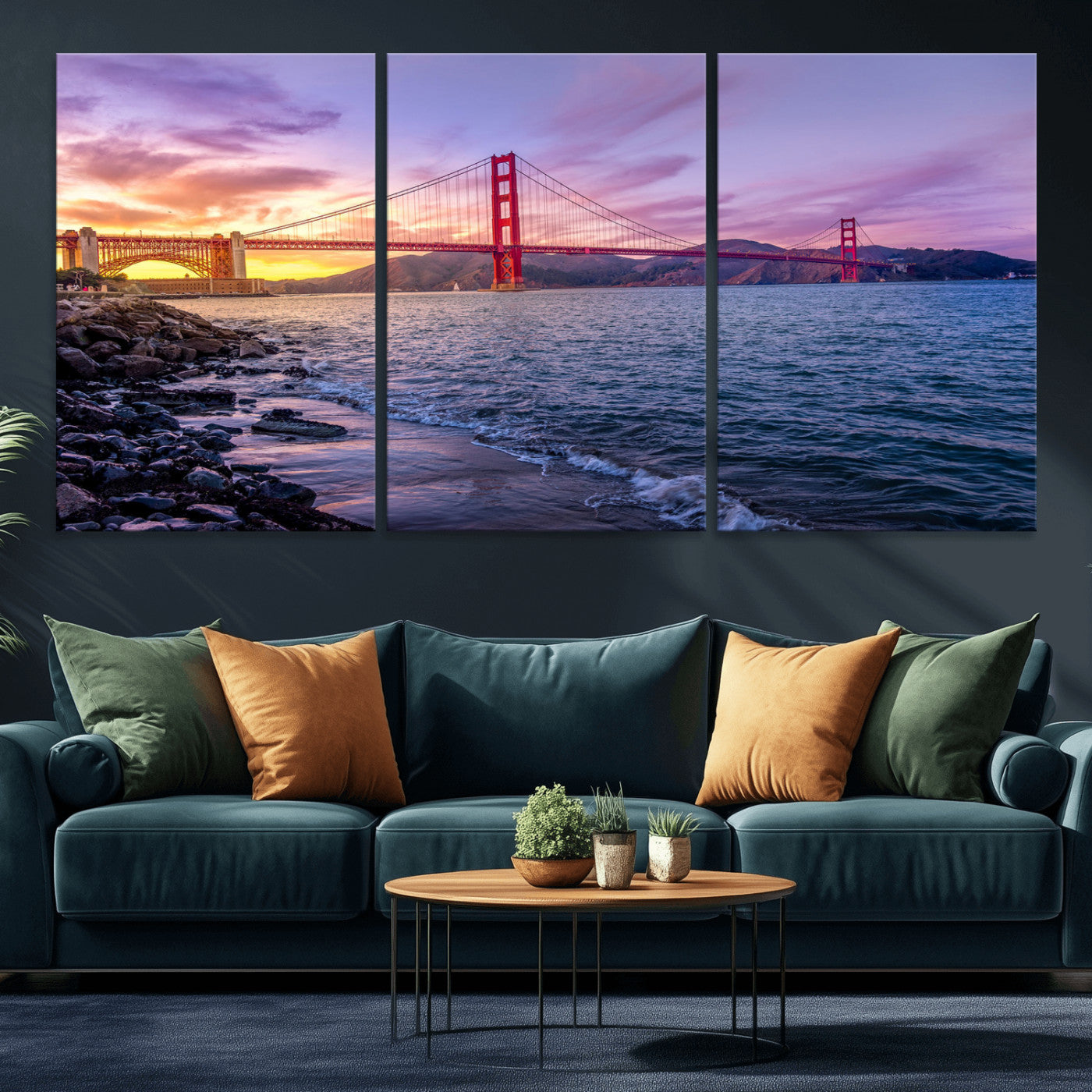 24256-MGV-CV-36X24 - Golden Gate Bridge Wall Art Print, San Francisco Sunset Canvas Wall Art, Cityscape Canvas Print for