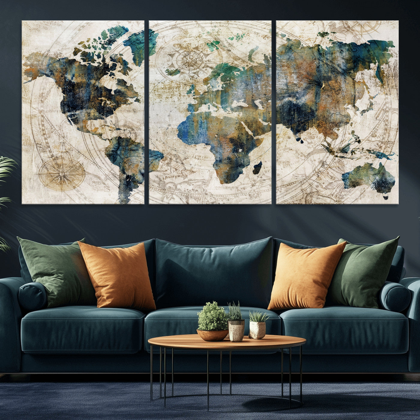36972-MGV-CV-36X24 - Grunge Abstract World Map Art Print Canvas Print for Office Decor