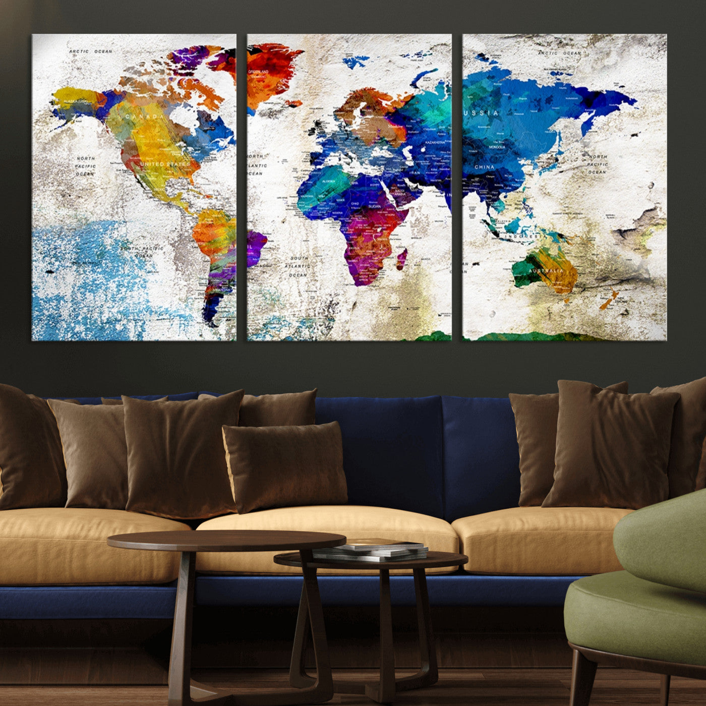 -Push Pin World Map Canvas Print – Framed Travel Map Wall Art for Couples, Anniversary Gift, Modern Home or Office Decor
