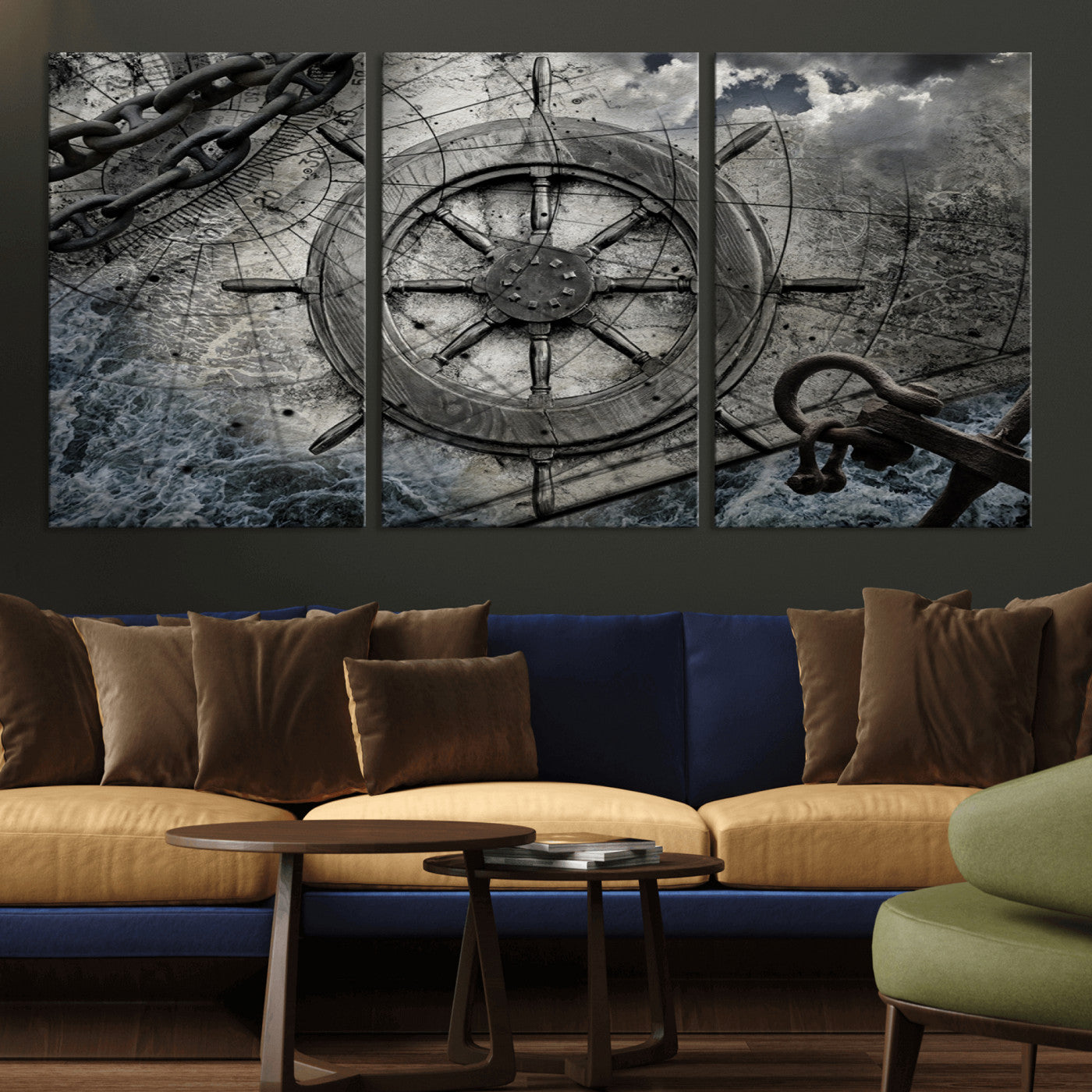 -Ship Steering Wheel Vintage Wall Art Canvas Print