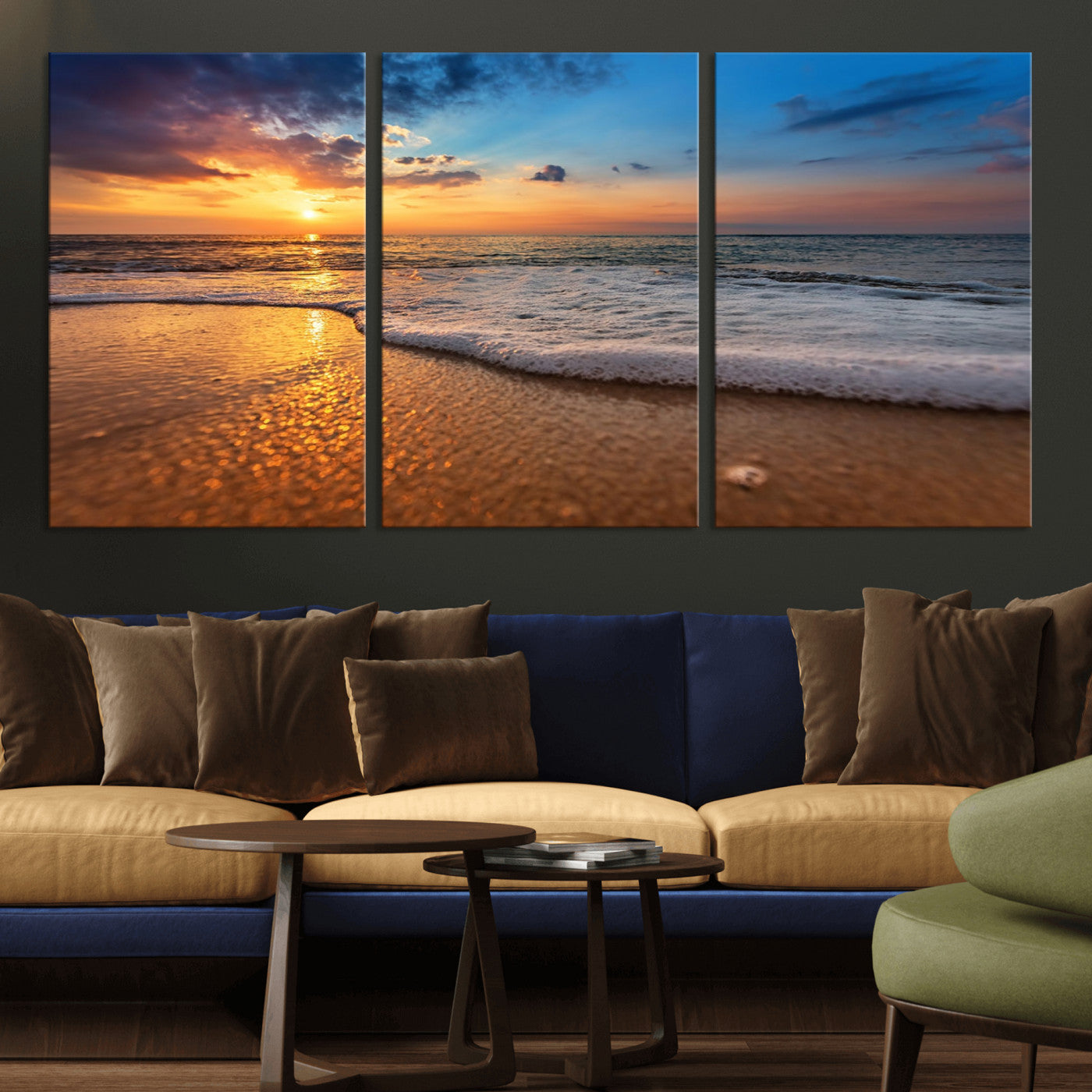 -Sunset and Beach at Night Wall Art Canvas Print