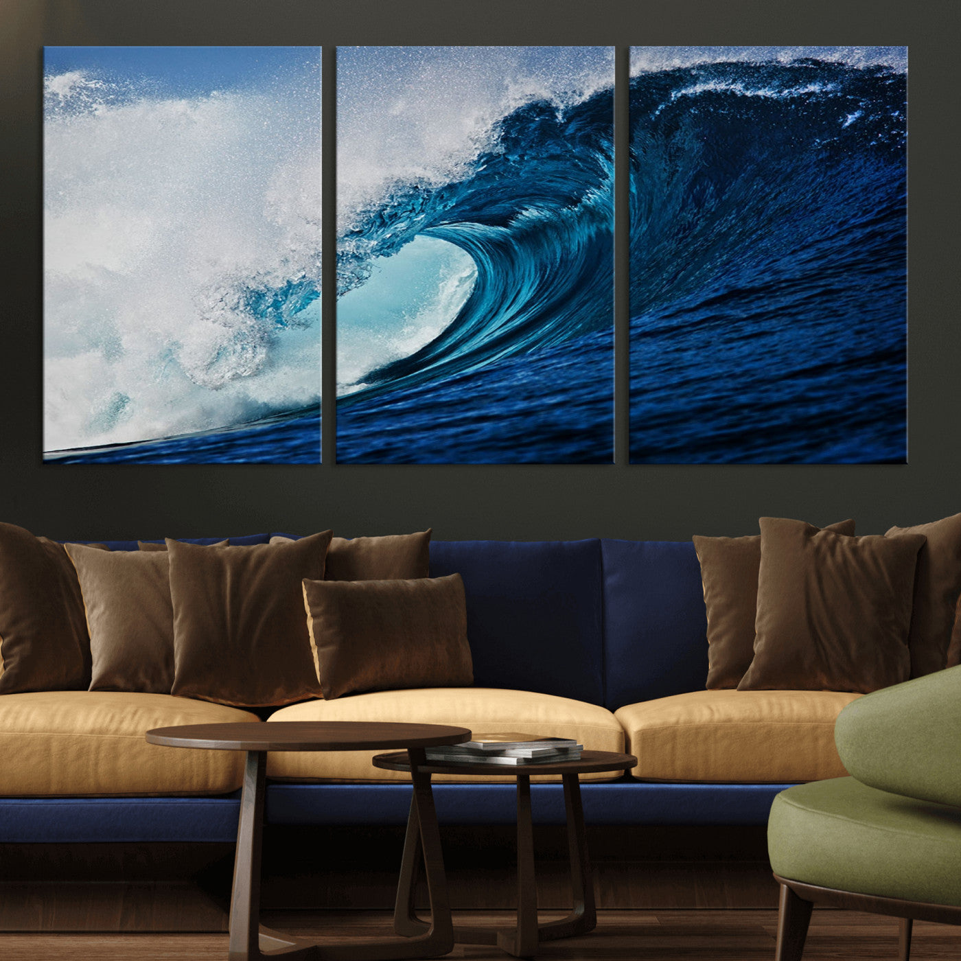 -Ocean Wave at Sunset Canvas Art, Large Wall Print of Vibrant Water Waves, Coastal Art for Living