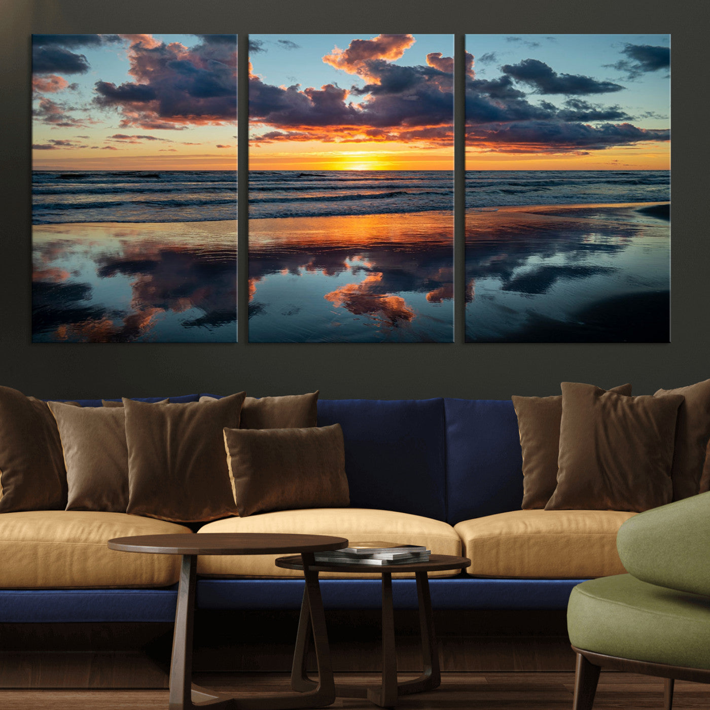 -Beach Sunset Print - Stunning Ocean Canvas Artwork with Sunset Reflection Design for Elegant Home or