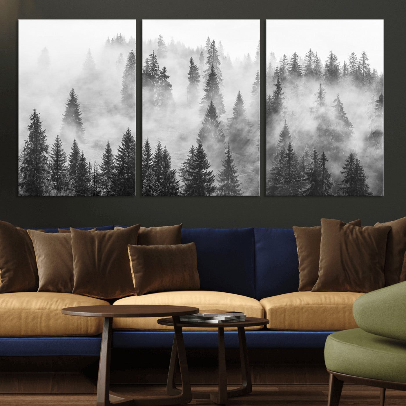 10422-MGV-CV-36X24 - Forest Wall Art Print | Foggy Pine Forest Canvas Wall Art - Black and White Nature Decor for Living