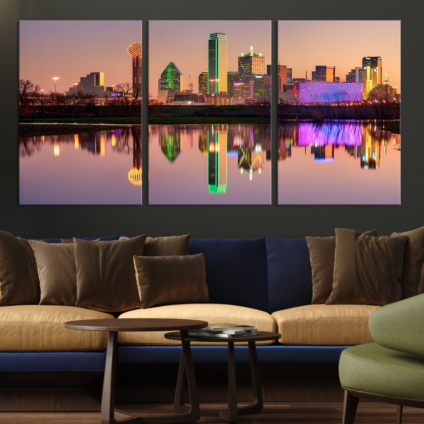 -Colorful Dallas City Lights Night Skyline Wall Art Print Dallas Cityscape Canvas Print Dallas