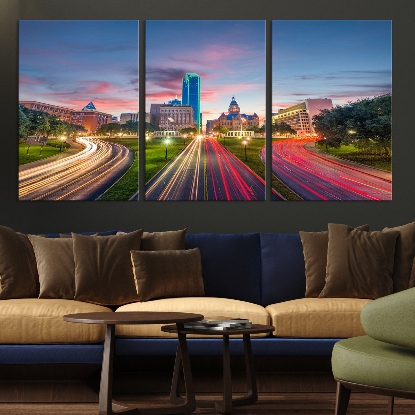 -Dallas City Lights Large Wall Art Dallas Cityscape Canvas Print Framed Living Room Decor
