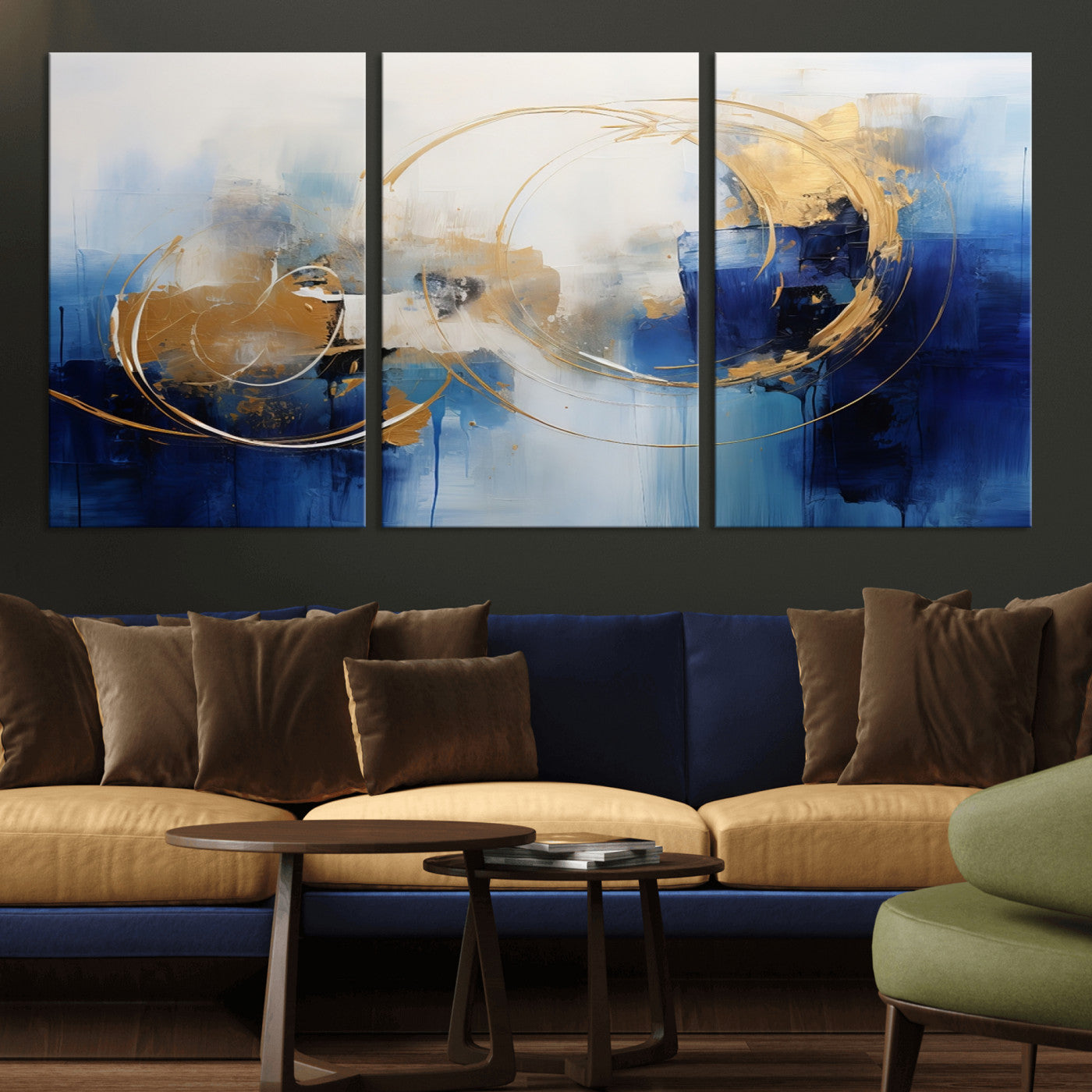 52314-MGV-CV-36X24-Navy Blue Abstract Wall Art Canvas Print