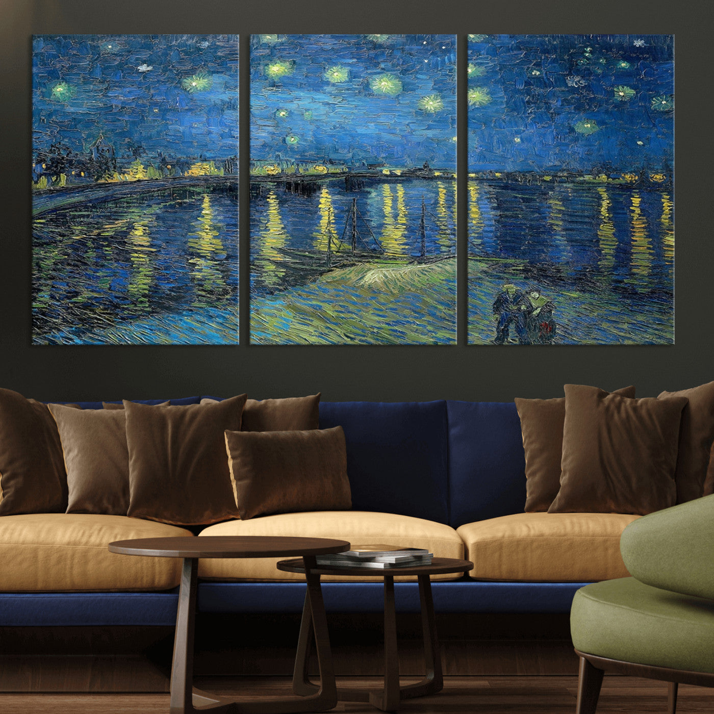 94605-MGV-CV-36X24-Vincent van Gogh Starry Night over the Rhone Abstract Wall Art Canvas, Starry Night Canvas Print