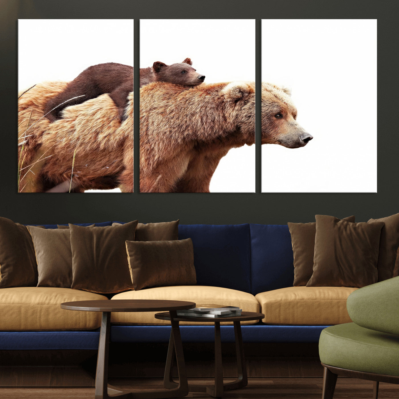 76943-MGV-CV-36X24-Mother and Baby Bear Canvas Wall Art - Adorable Wildlife Animal Print, Cozy Rustic Decor for Living
