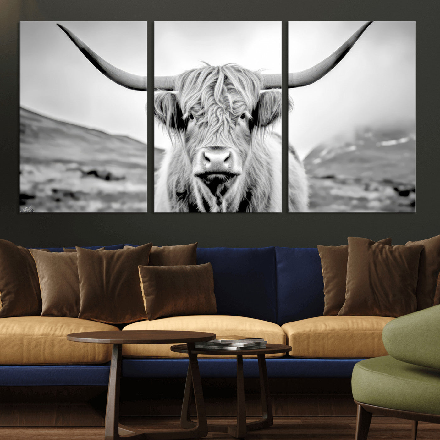 80564-MGV-CV-60X30-3P - Scottish Cow Wall Art Canvas Print