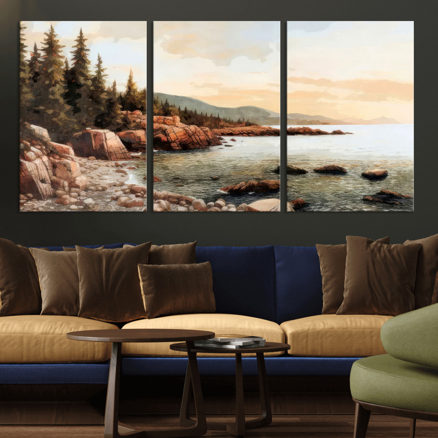 77145-MGV-CV-36X24-Serene Coastal View of Acadia National Park Wall Art - Stunning 3-Panel Wall Art Canvas Print,