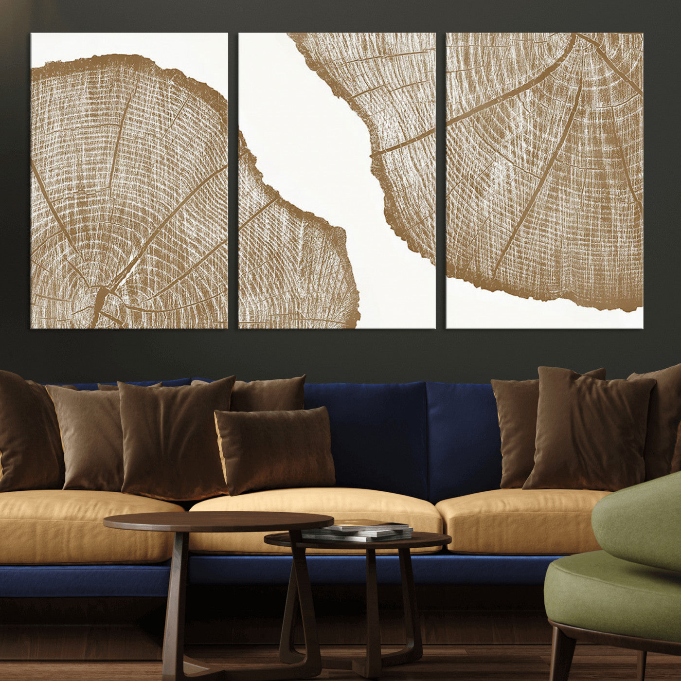 99692-MGV-CV-36X24-Rustic Brown Tree Ring Wall Art Canvas Print – Framed and Ready to Hang – Elegant Nature-Inspired