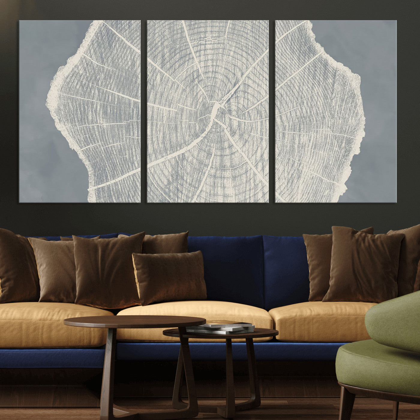 25547-MGV-CV-60X30-3P-Abstract Tree Ring Wall Art Canvas Print – Nature-Inspired, Ready to Hang, Modern Home Decor