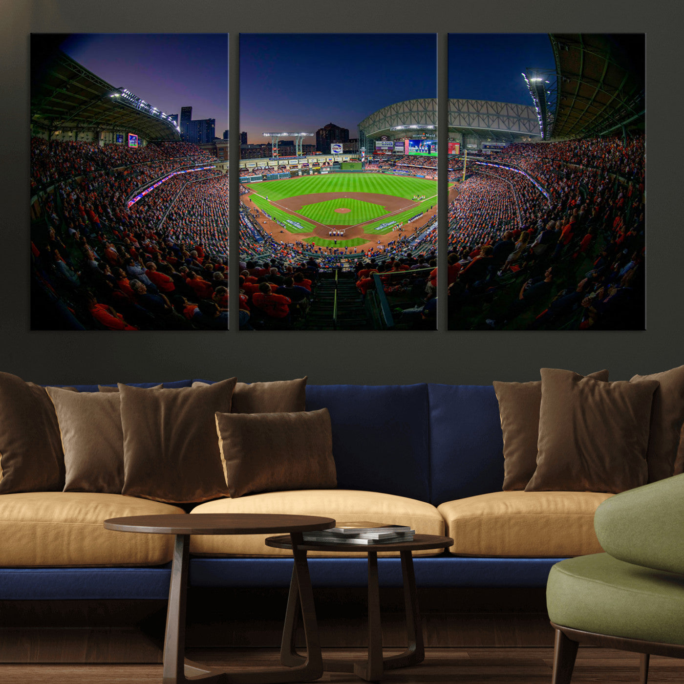 44322-MGV-CV-60X30-3P-Houston Astros Baseball Print Canvas - Houston Minute Maid Park Stadium Wall Art Canvas Print