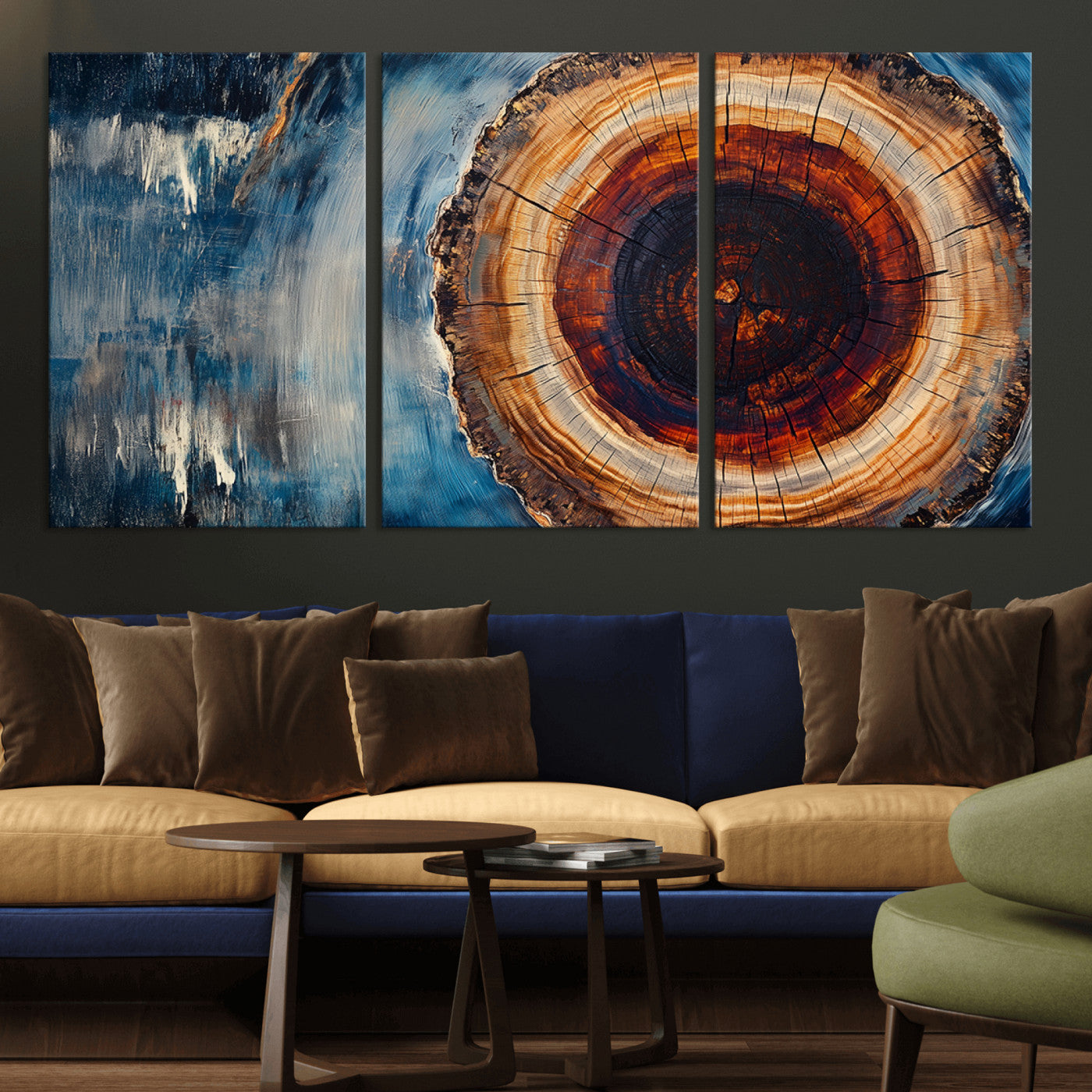 48045-MGV-CV-60X30-3P-Abstract Tree Rings Wall Art Canvas Print - Wood Grain Rings Canvas Print - Nature Woodland Wall