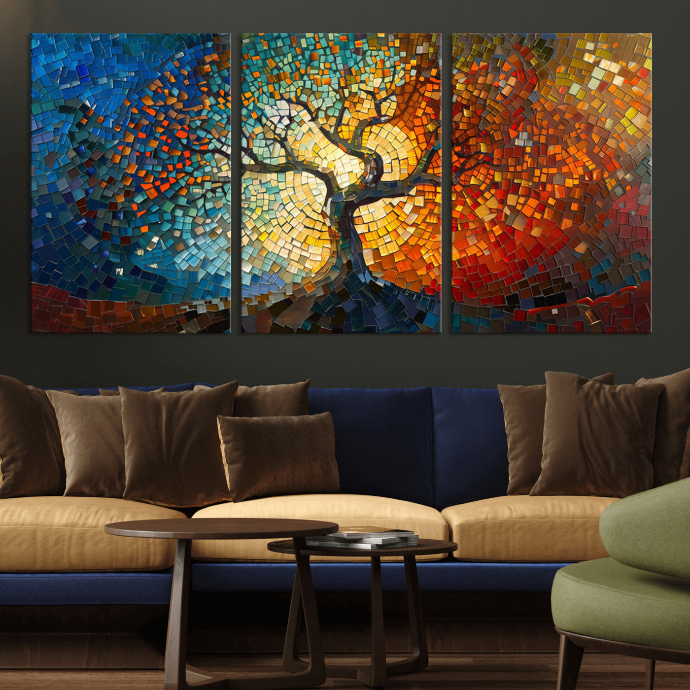 66056-MGV-CV-36X24-Mosaic Tree Canvas Wall Art Canvas Print – Vibrant Stained Glass-Inspired Tree of Life - Ready to