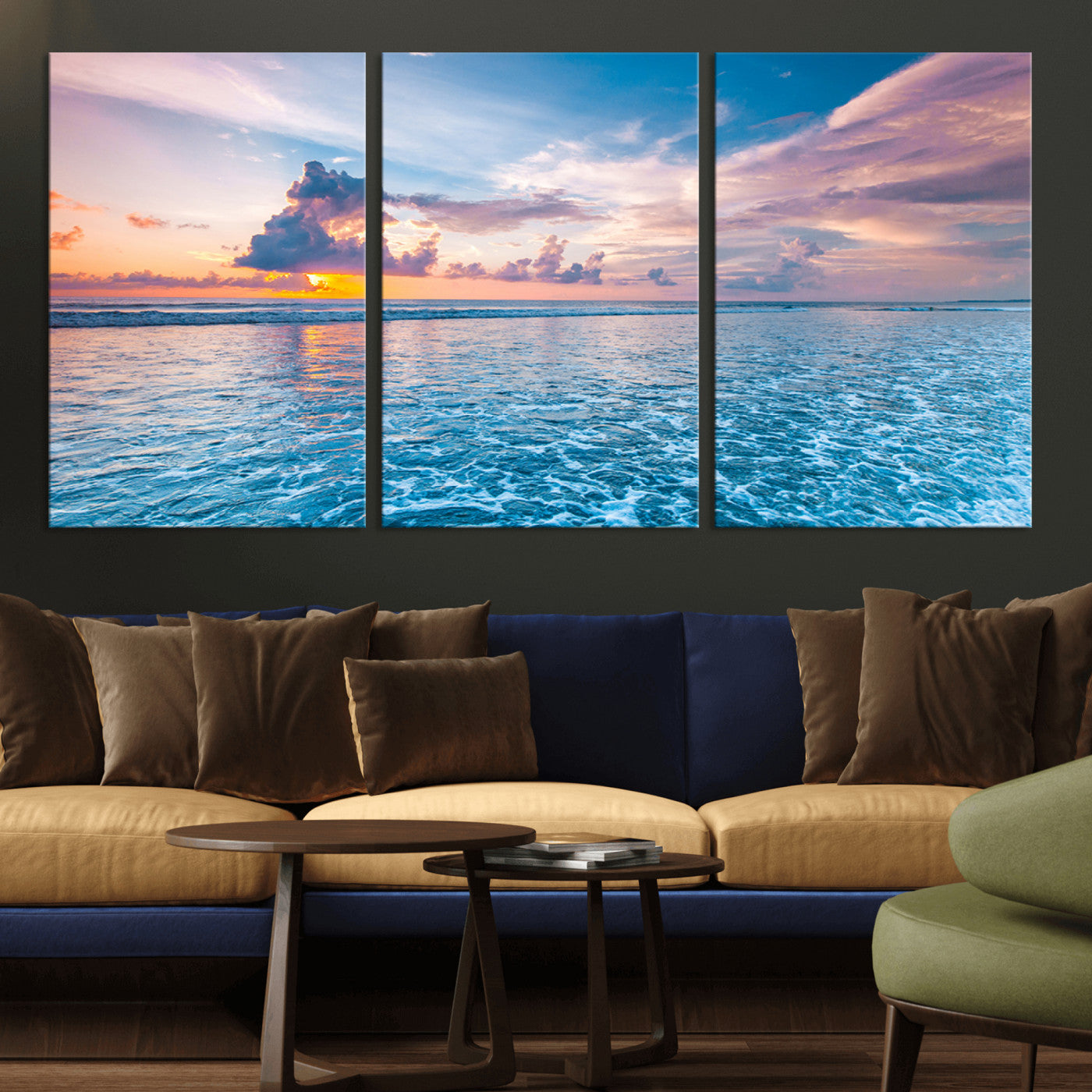 36641-MGV-CV-36X24-Ocean Sunset Canvas Wall Art Print – Tranquil Seascape Vibrant Sky Rolling Waves Coastal Artwork for Home, Office