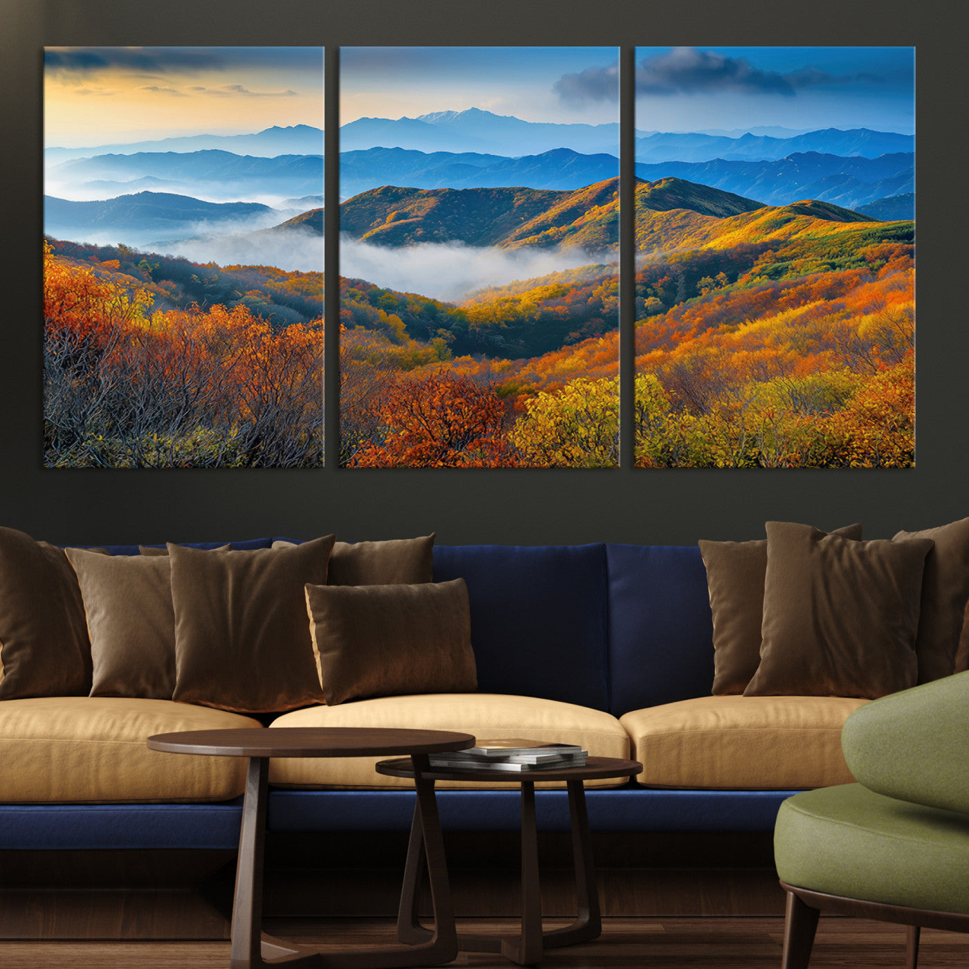 -Autumn Mountains Wall Art Canvas Print, Autumn Mountain Foggy Landscape Wall Art Canvas Print,