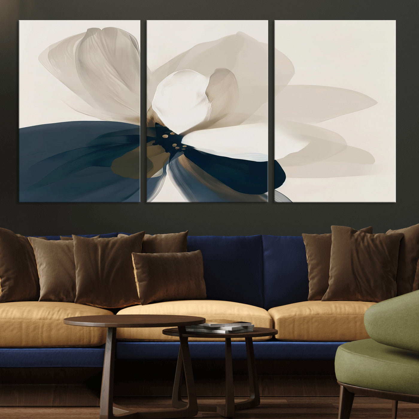 -Minimal Flower Wall Art Canvas Print, Framed Flower Drawing Art Picture Print, Beige Bloom Perfect Modern Botanical Decor Artwork