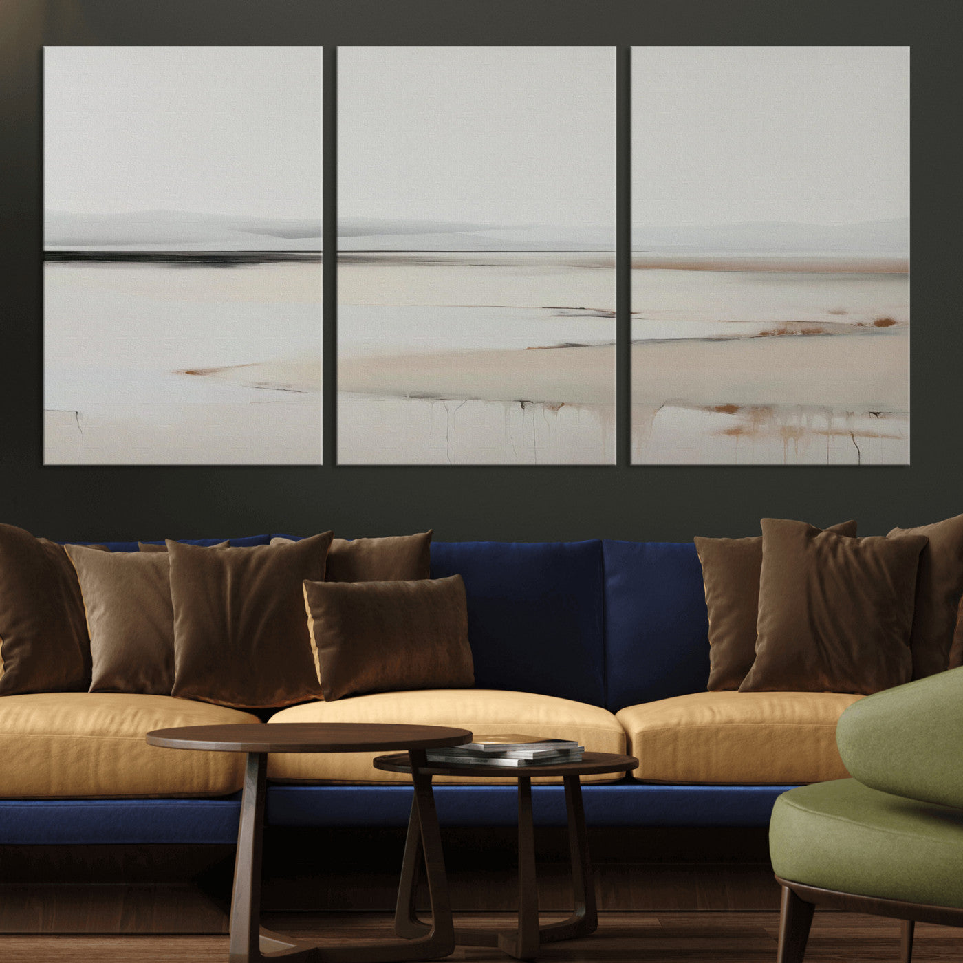 89410095-MGV-CV-36X24-Minimalist Landscape Wall Art Canvas Print – Framed Soft Horizon Abstract Seascape Earthy Tones Artwork for Home Office