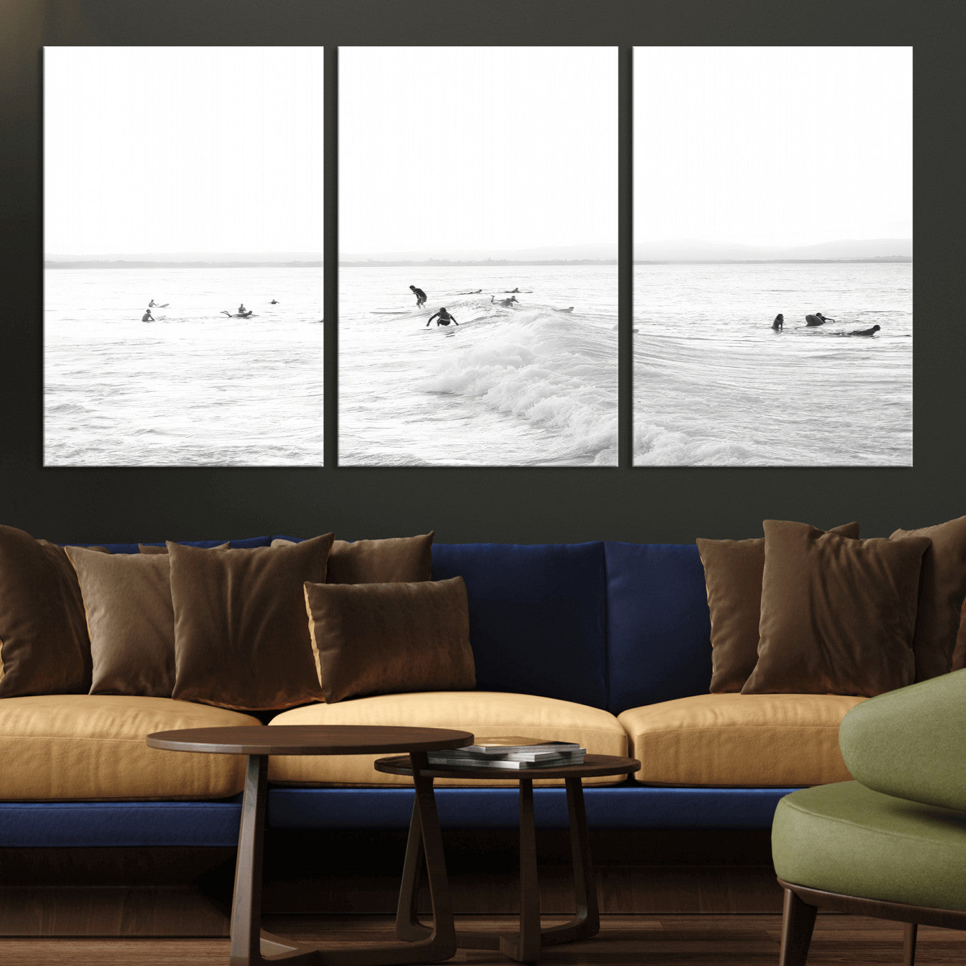 33449548-MGV-CV-36X24 - Surf Crowd Motion Wall Art – Active Surfers & Ocean Waves Canvas Print, Dynamic Water and Coastal Horizon for Living Room or Sea Adventure Decor