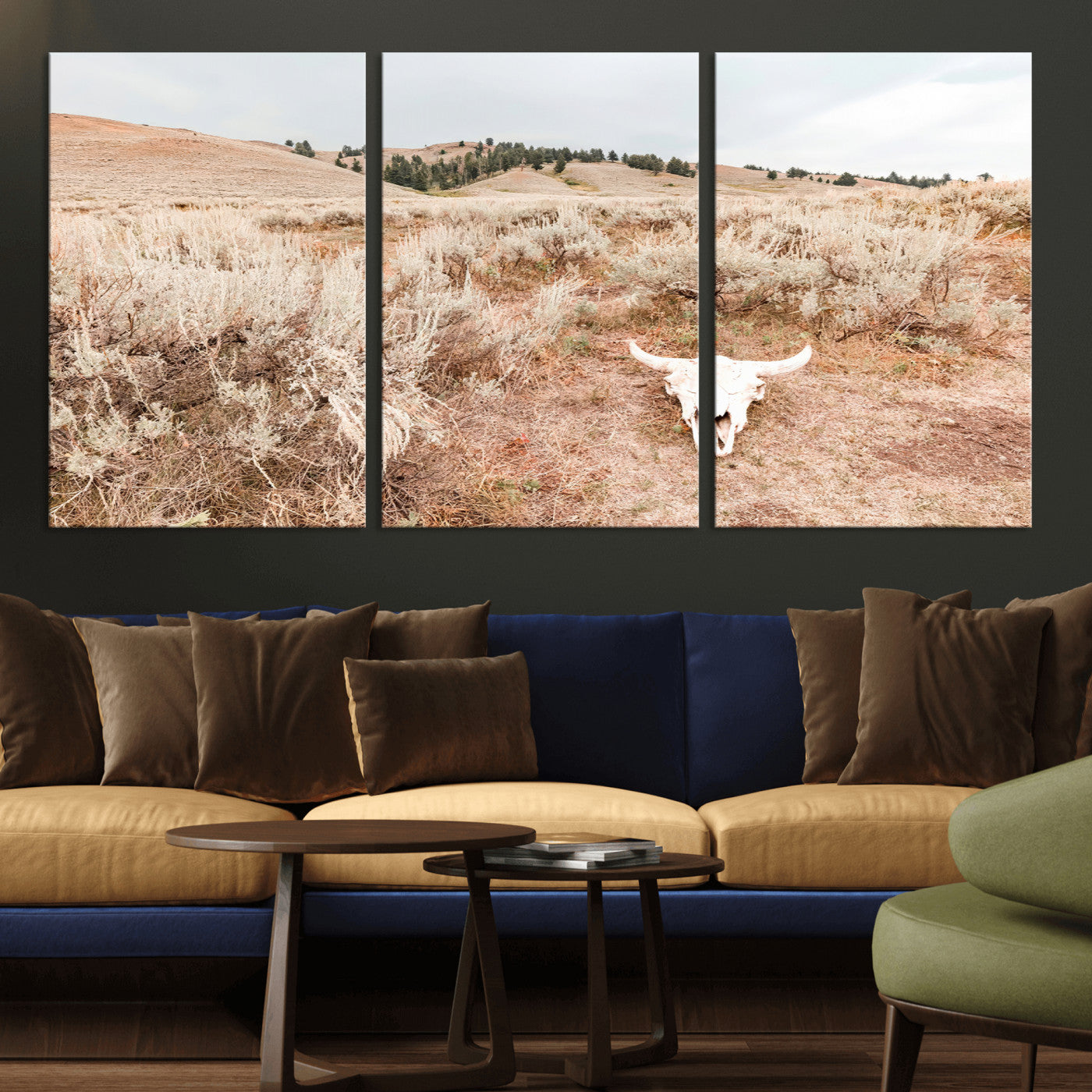 97234735-MGV-CV-36X24 - Desert Skull Wall Art – Arid Landscape & Sagebrush Canvas Print, Rustic Nature and Earth Tones for Living Room or Minimalist Decor
