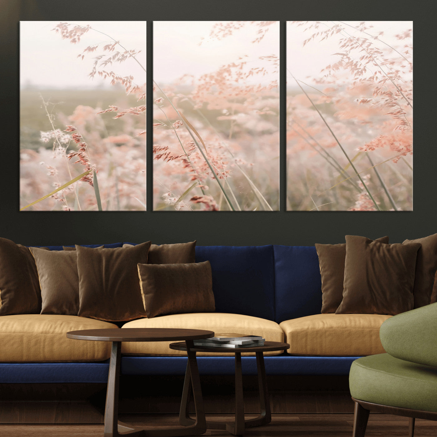 -Pastel Grasses Wall Art Canvas Print, Framed Soft Meadow Art Picture Print, Field in Breeze Perfect Soft Pastel Minimal Decor Artwork