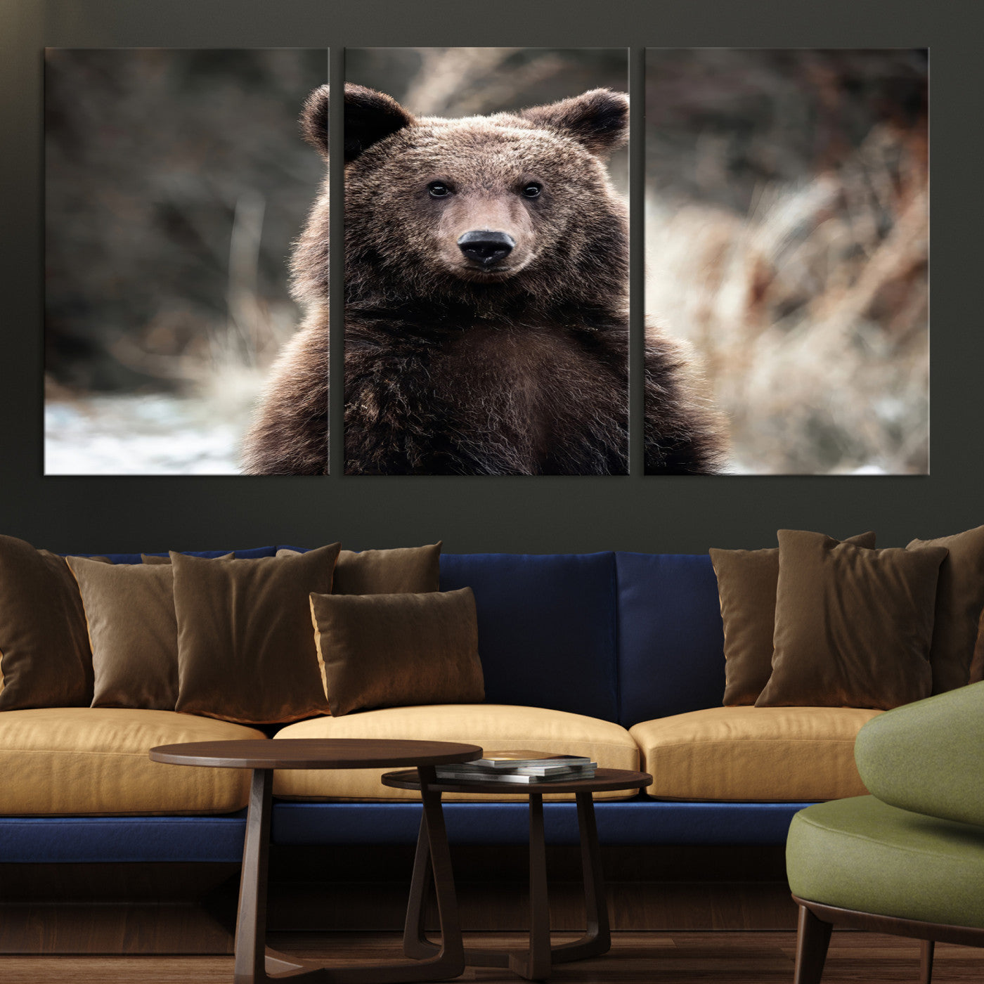 -Brown Bear Wall Art Canvas Print, Framed Wildlife Art Picture Print, Woodland Perfect Cabin Decor