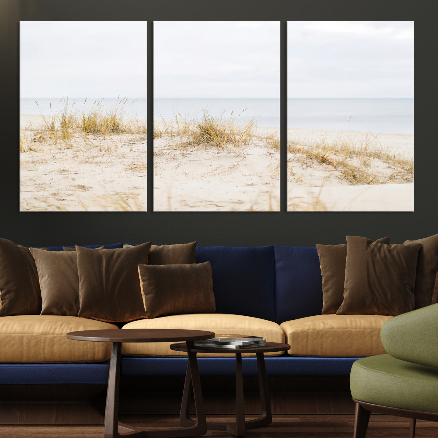-Beach Dunes Wall Art Canvas Print, Framed Coastal Grass Art Picture Print, Sand Perfect Minimalist