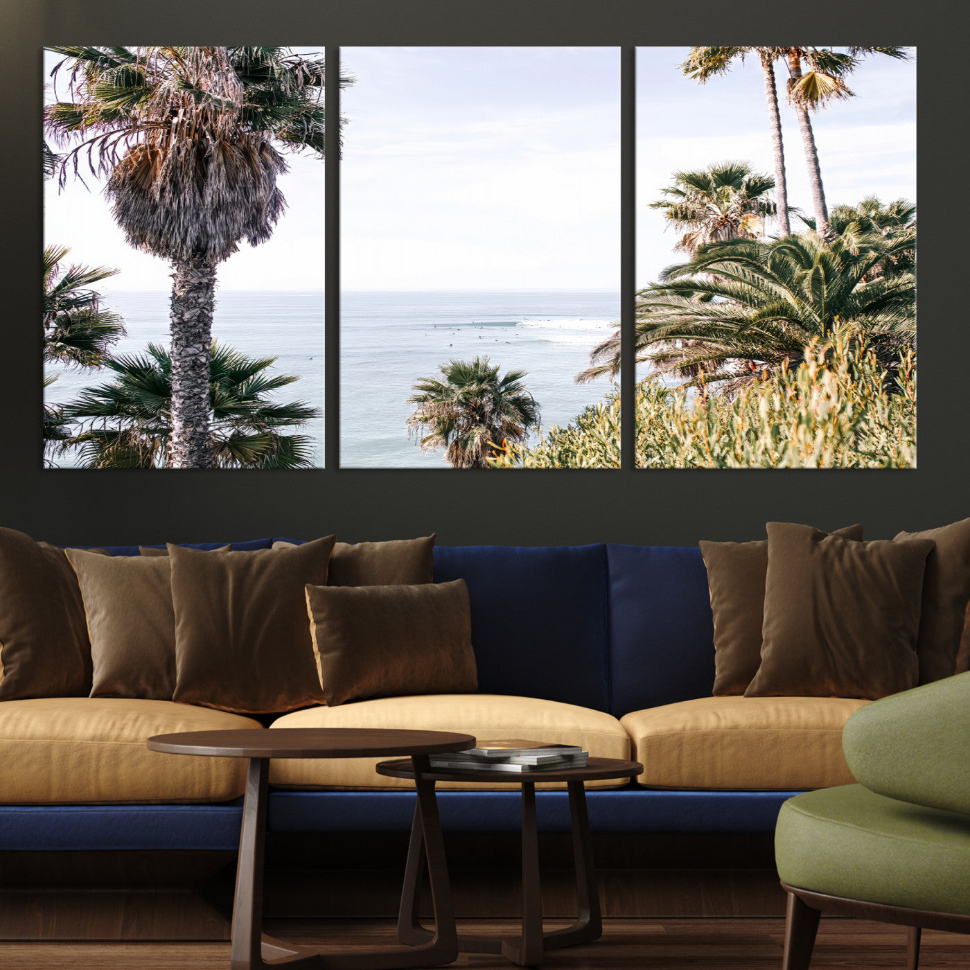 51404565-MGV-CV-36X24-Coastal Palm Trees Wall Art Canvas Print – Framed Ocean Breeze Tropical Scene Artwork for Relaxing Home, Office Decor