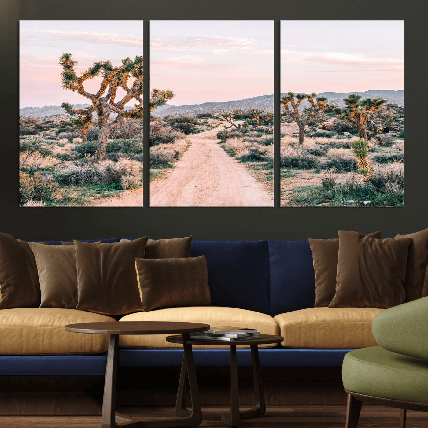 MGV-CV-60X30-3P - Desert Trail Wall Art – Canvas Print of Joshua Trees & Sunset Glow, Sandy Path Wilderness, Scenic Nature Escape Decor for Living Room, Office or Bedroom
