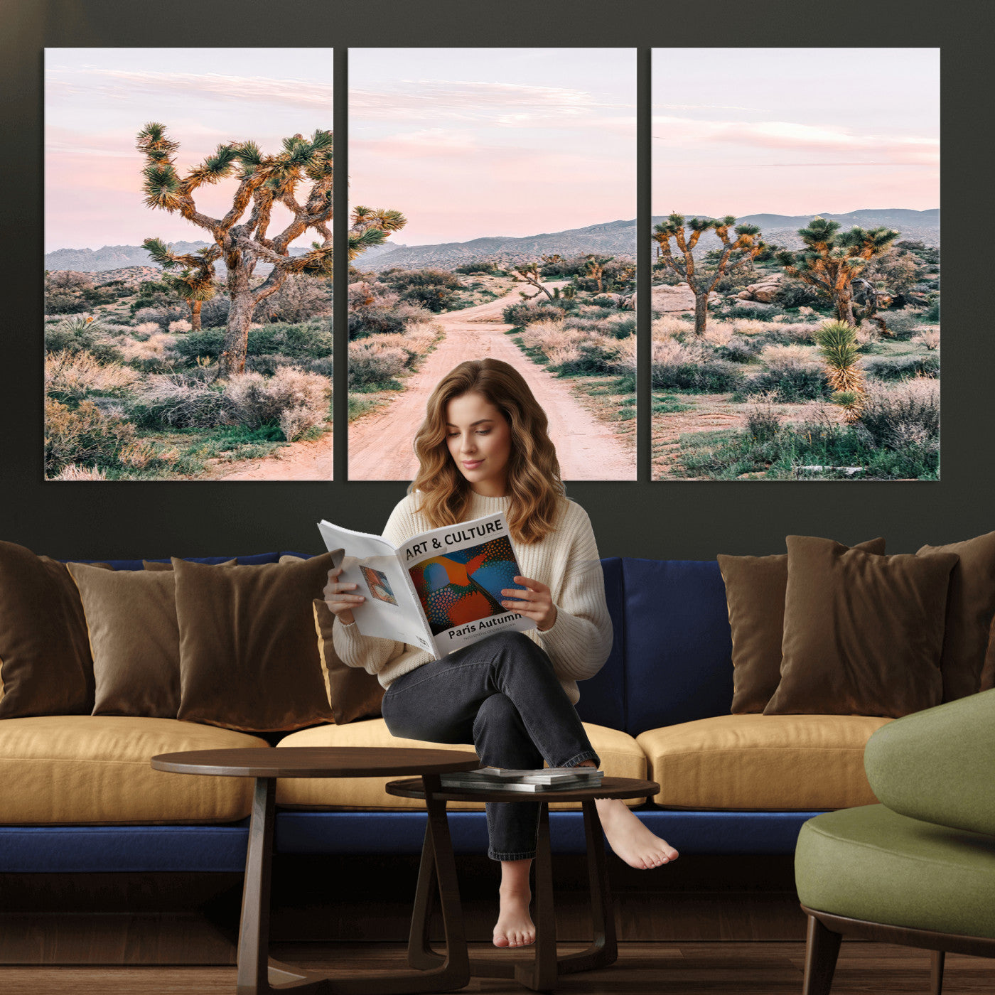 12540952-MGV-CV-36X24 - Desert Trail Wall Art – Canvas Print of Joshua Trees & Sunset Glow, Sandy Path Wilderness, Scenic Nature Escape Decor for Living Room, Office or Bedroom