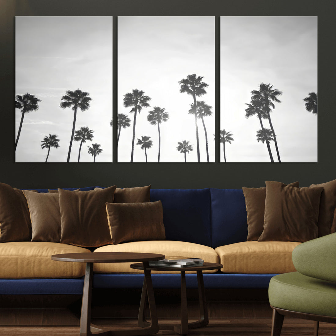 Minimalist Palms Wall Art Canvas Print, Framed Monochrome Silhouetted Palm Trees