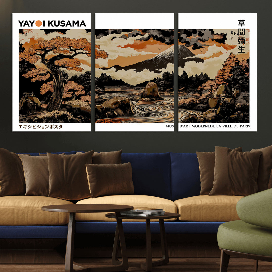 Modern Japanese Wall Art Canvas Print, Framed Abstract Mount Fuji Contemporary Art