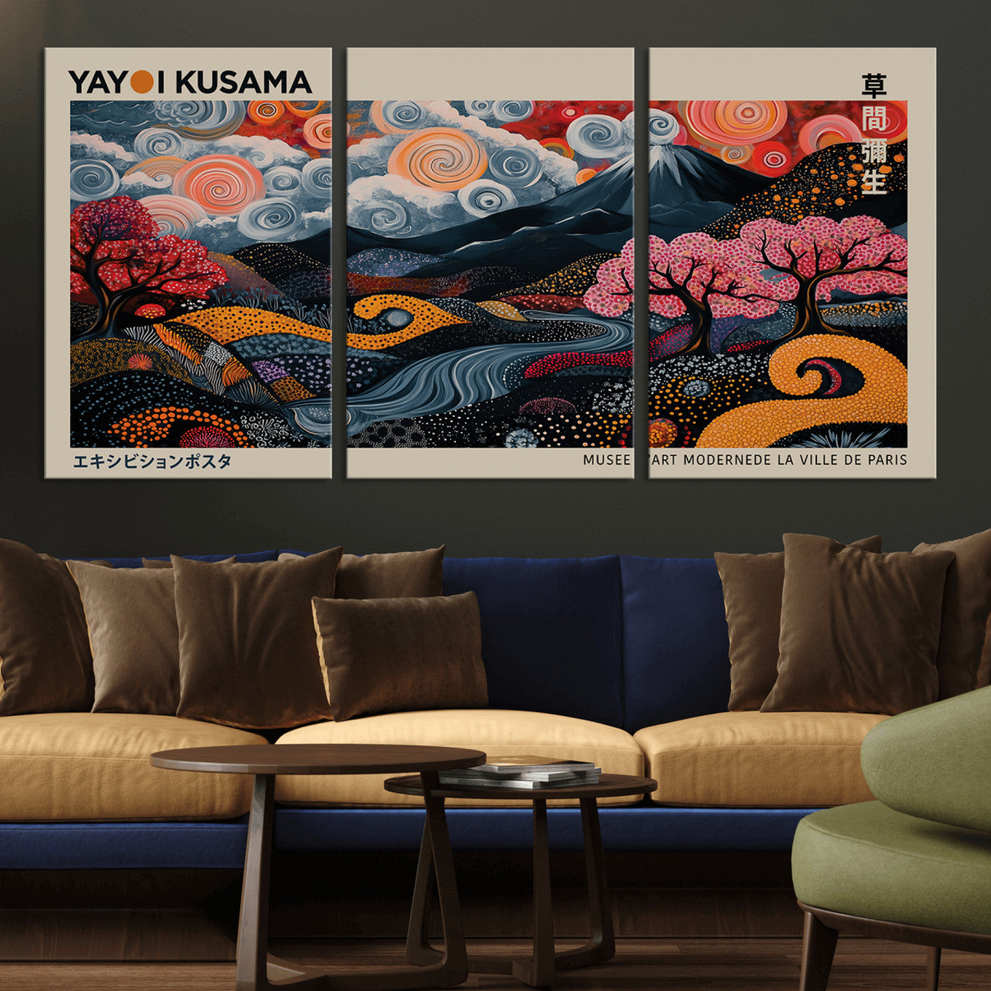 89598235-MGV-CV-36X24-Modern Japanese Wall Art Canvas Print – Framed Contemporary Yayoi Kusama Artwork for Home, Office, Living Room