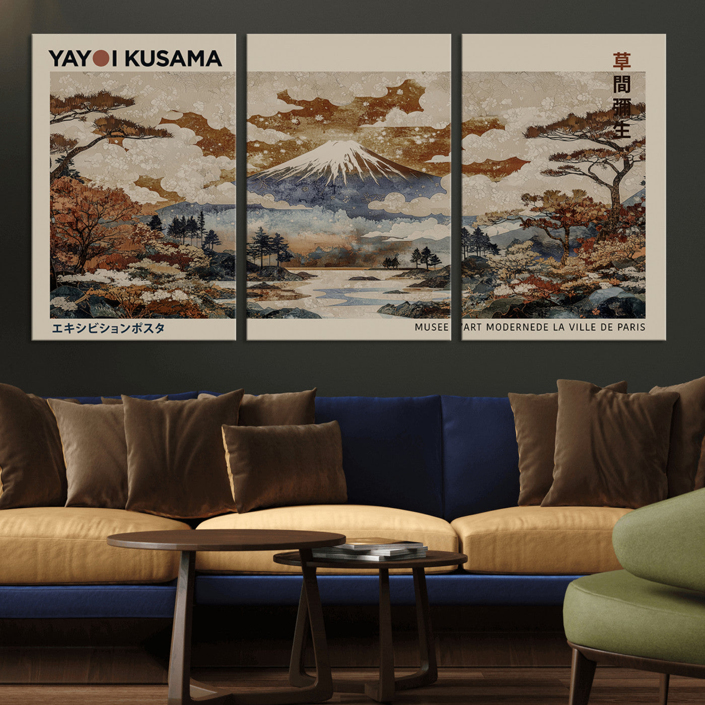 11778299-MGV-CV-36X24-Yayoi Kusama Wall Art Canvas Print – Framed Modern Japanese Abstract Mount Fuji Artwork for Home, Office, Living Room