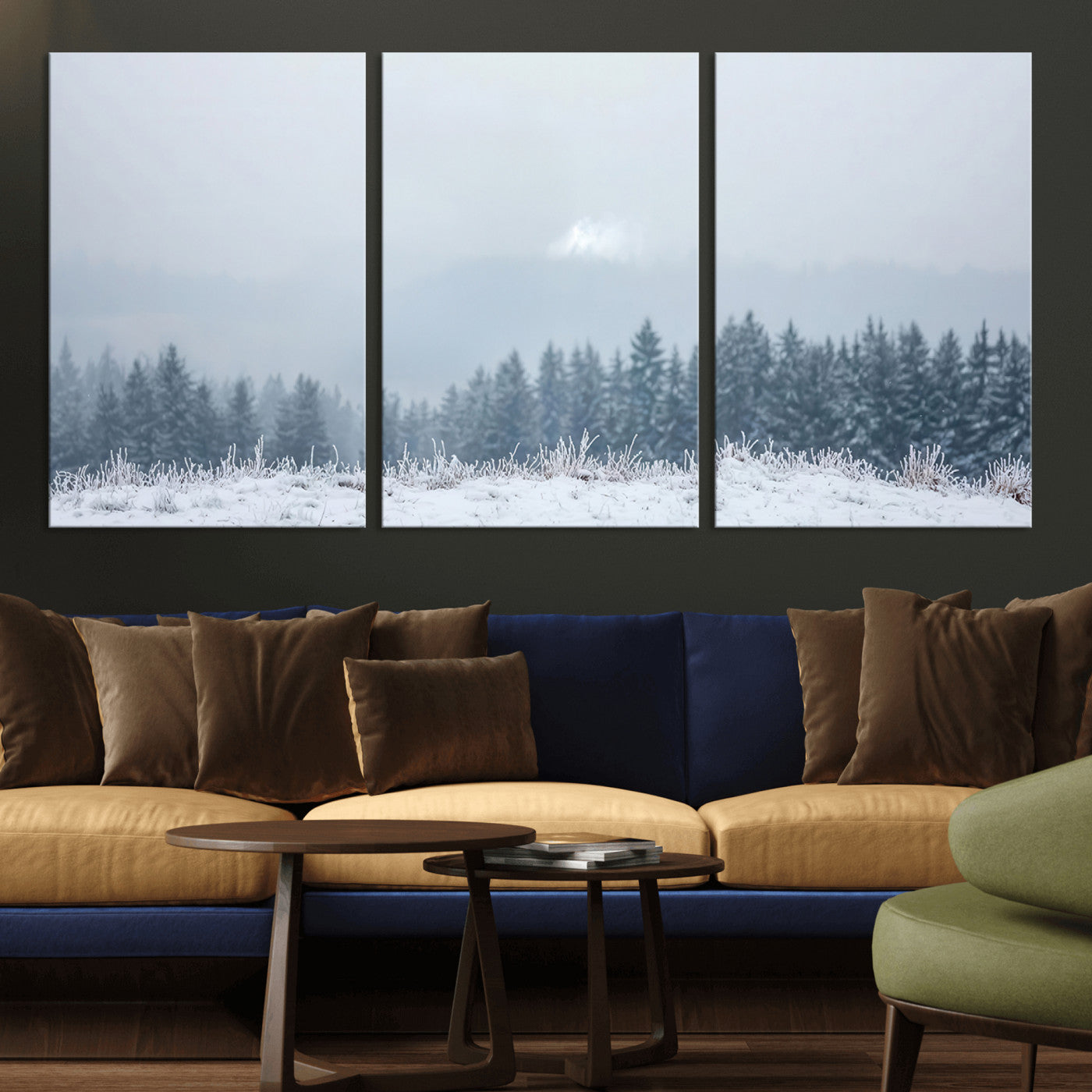33033082-MGV-CV-36X24-Winter Forest Wall Art Canvas Print – Framed Snowy Landscape Art Picture Misty Tree Scene Artwork for Home Office