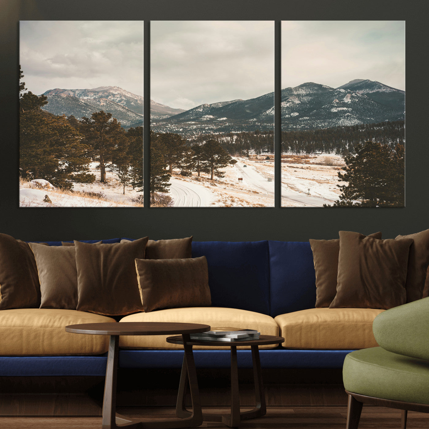 -Mountain Landscape Wall Art Canvas Print – Framed Snowy Peaks Alpine Aesthetic Rustic Winter Scene Artwork for Home Office