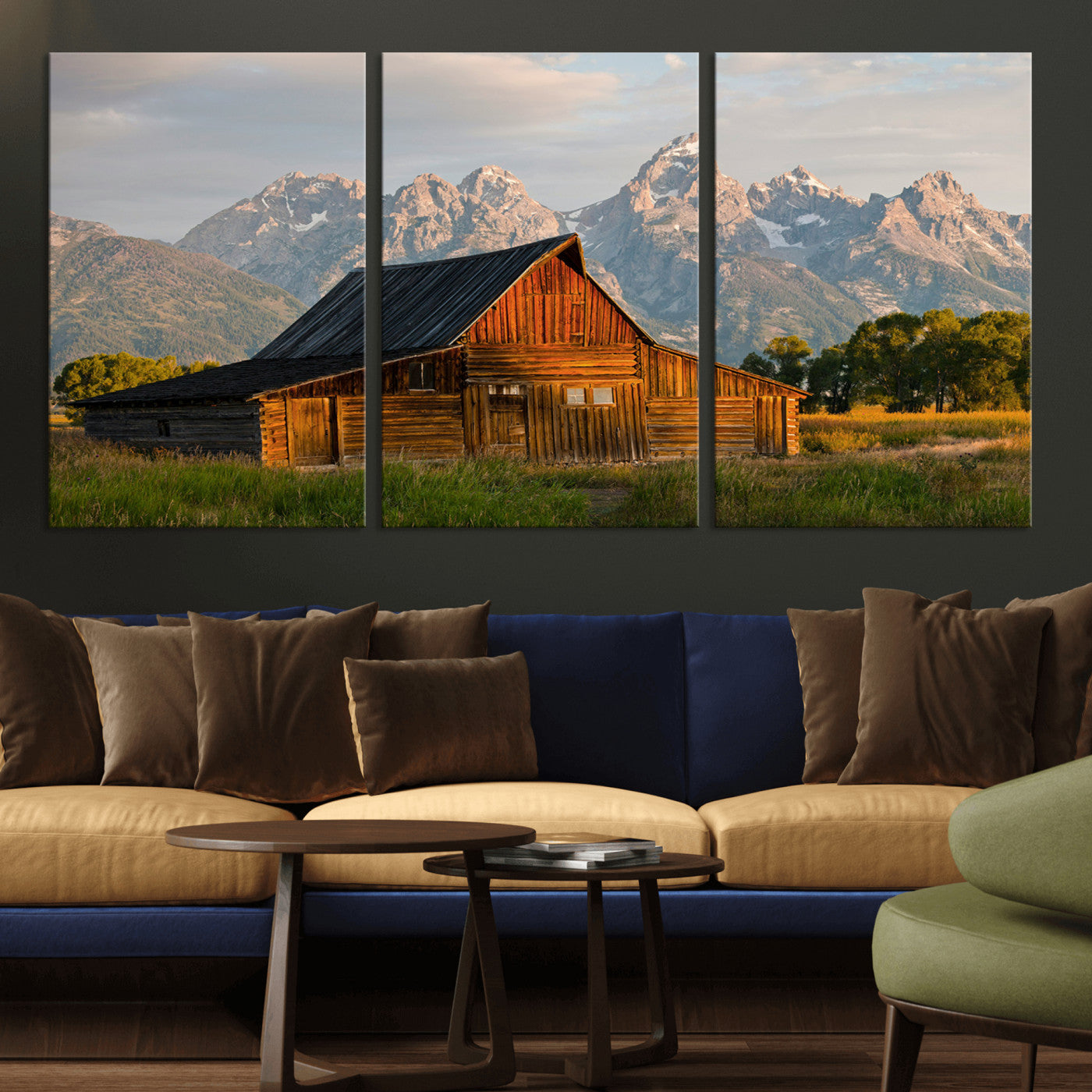 31771014-MGV-CV-36X24-Rustic Barn Wall Art Canvas Print – Framed Western Landscape Farmhouse Style Rustic Nature Scene Artwork for Home Office