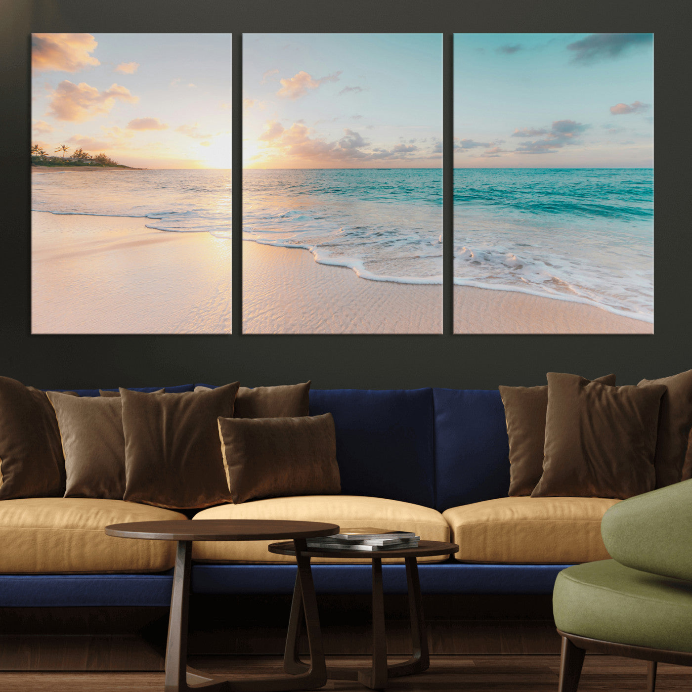 94538225-MGV-CV-36X24-Beach Sunset Wall Art Canvas Print – Framed Ocean Waves Summer Escape Coastal Nature Scene Artwork for Home Office