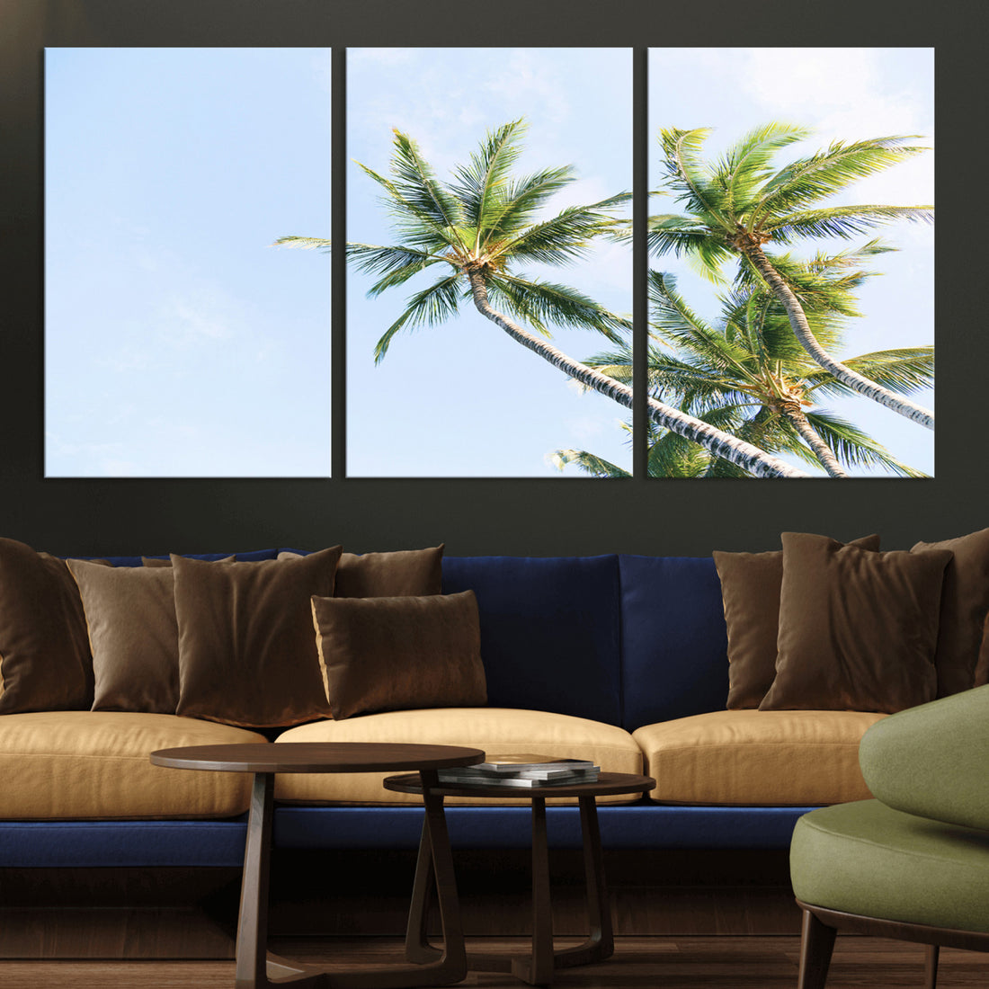 Palm Trees Wall Art Canvas Print, Framed Tropical Coastal Blue Sky