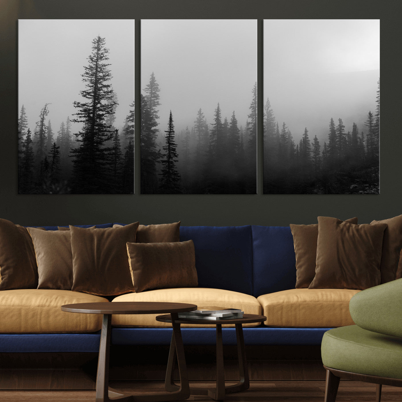 73138900-MGV-CV-36X24-Misty Pines Wall Art Canvas Print – Framed Woodland Minimalist Rustic Nature Scene Photography Artwork for Home Office